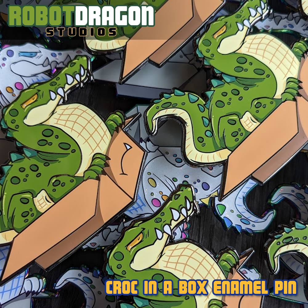 Croc In A Box Enamel Pin Robot Dragon Studios