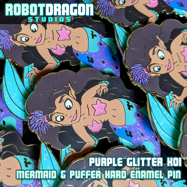 Purple Glitter Koi Mermaid Pin Set