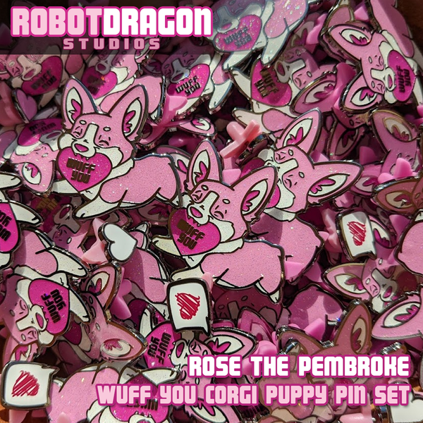 Rose Wuff You Corgi Puppy Pin Set